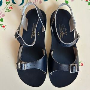 Salt Water Sun San Surfers Navy Leather Buckle Sandals